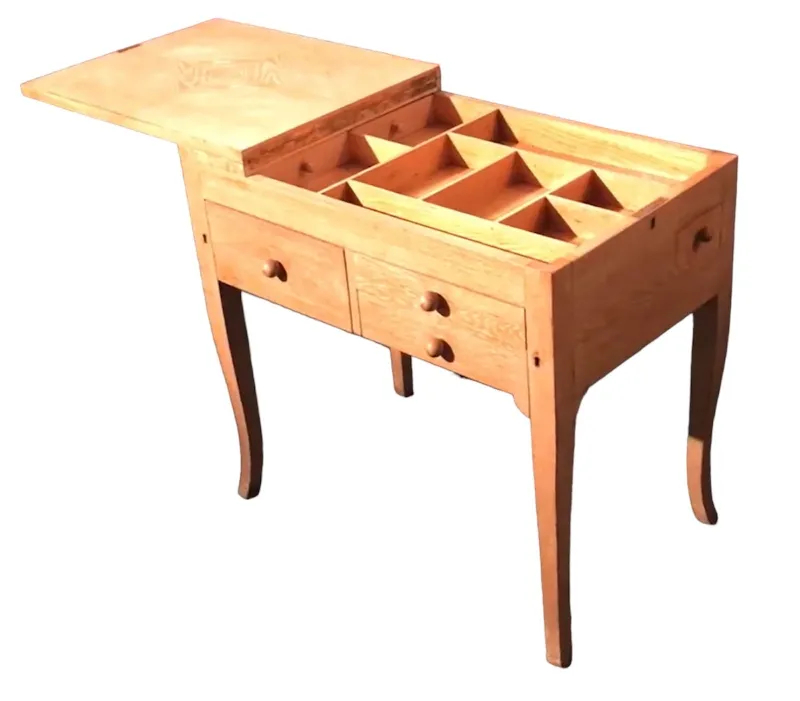 Antique wooden desk with two drawers and compartments