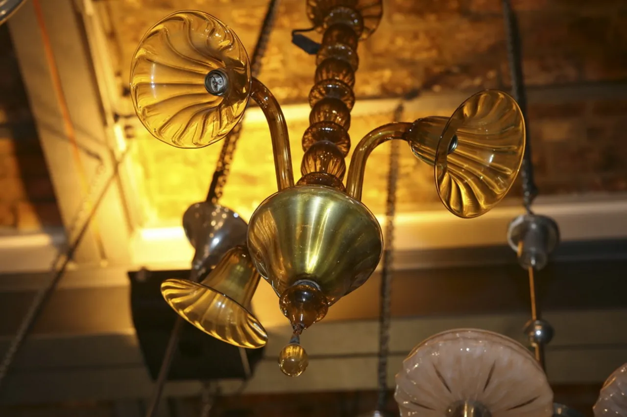 Antique hanging lamp with glass details. Cozy atmosphere.