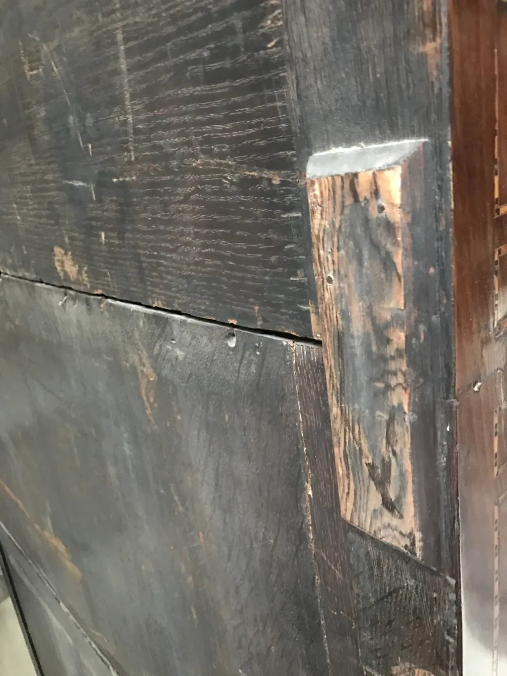 antique black wood desk with visible details