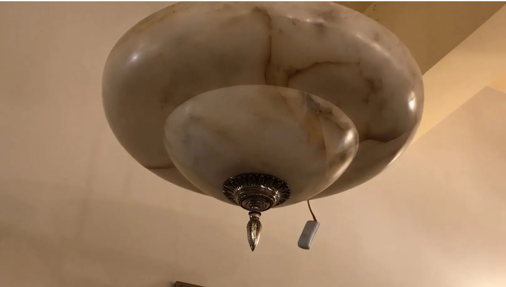 antique decorative hanging lamp made of alabaster with metallic detail