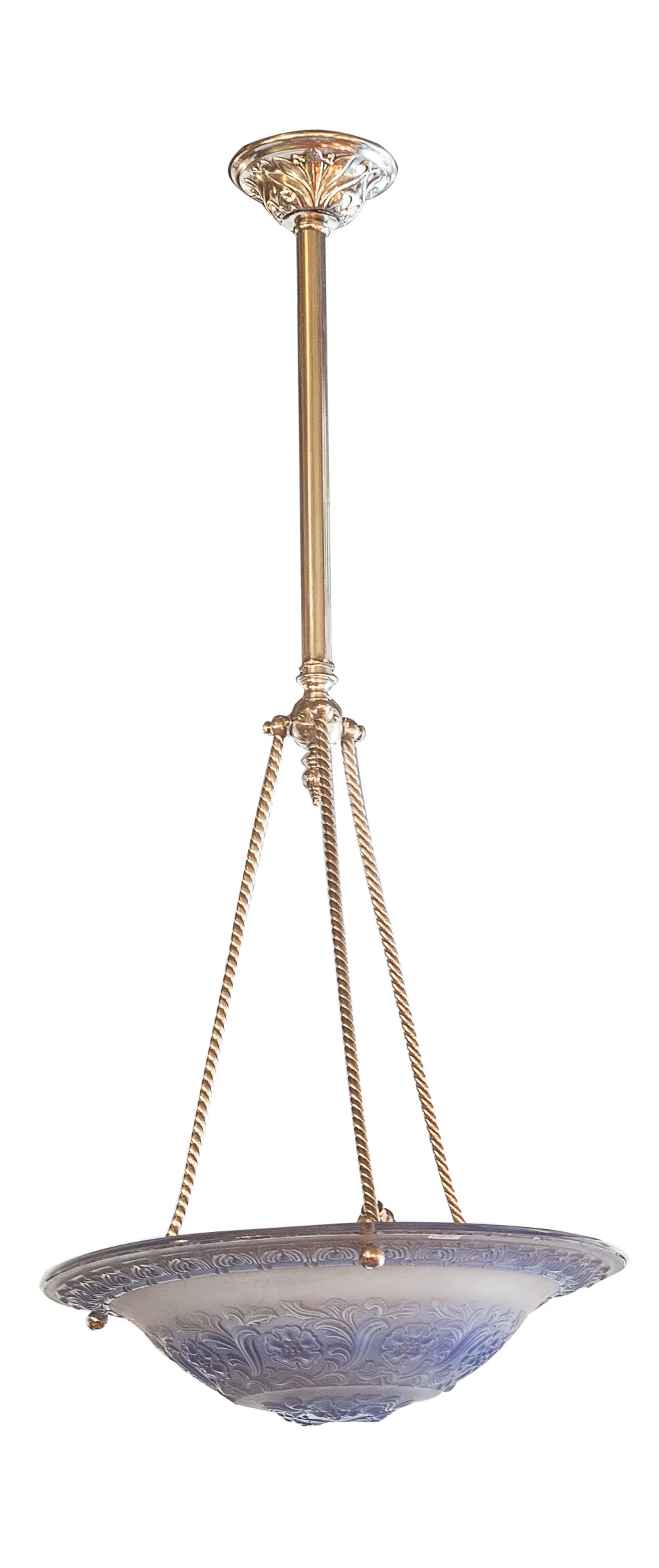 Lampada a sospensione antica con un elegante design floreale.