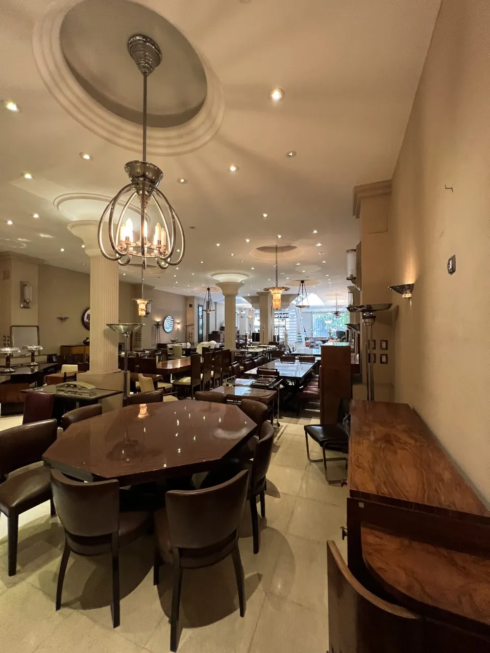 Antique hanging lamp with elegant design in a restaurant