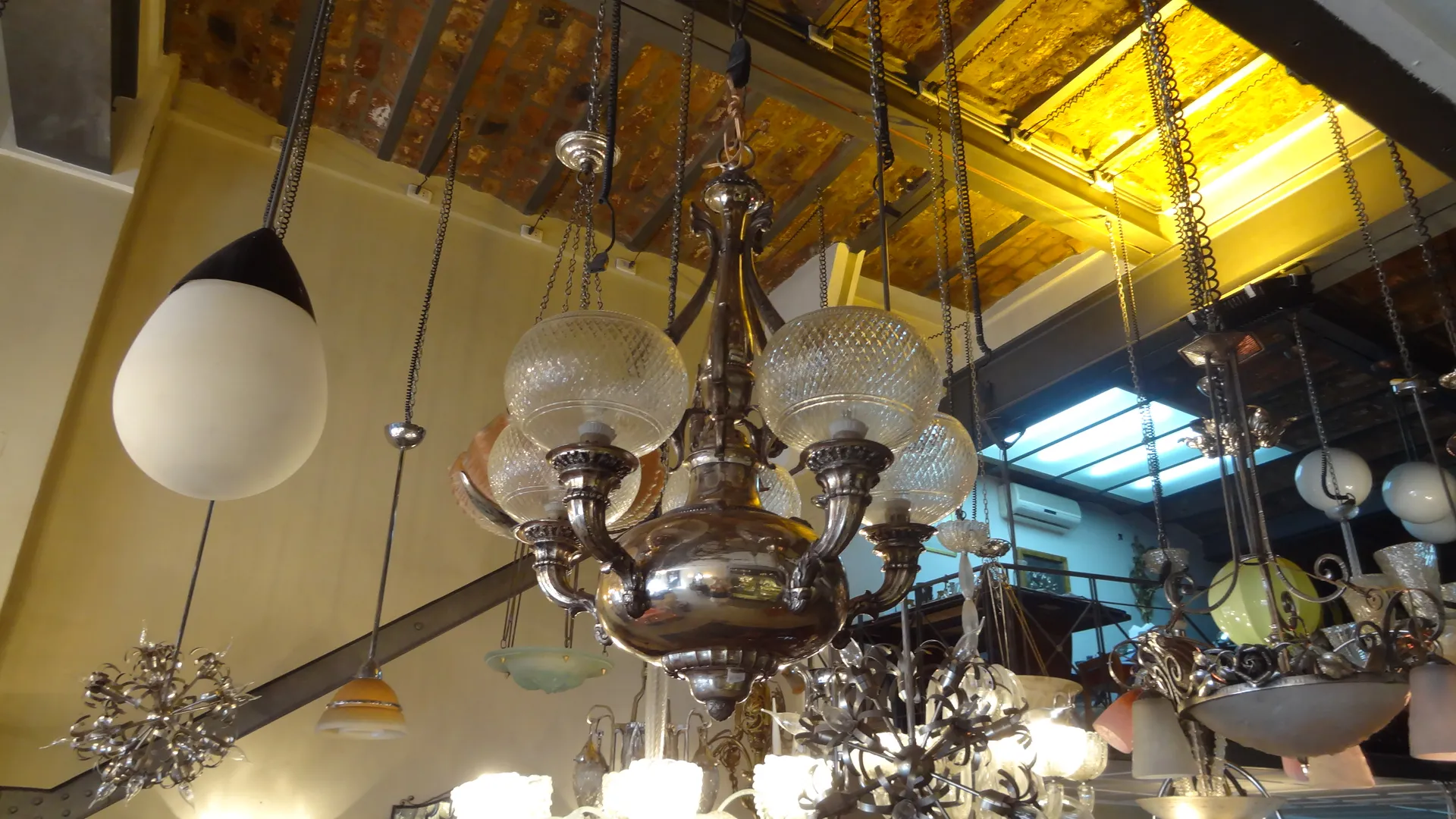 Antique hanging lamp with ornate decorative details