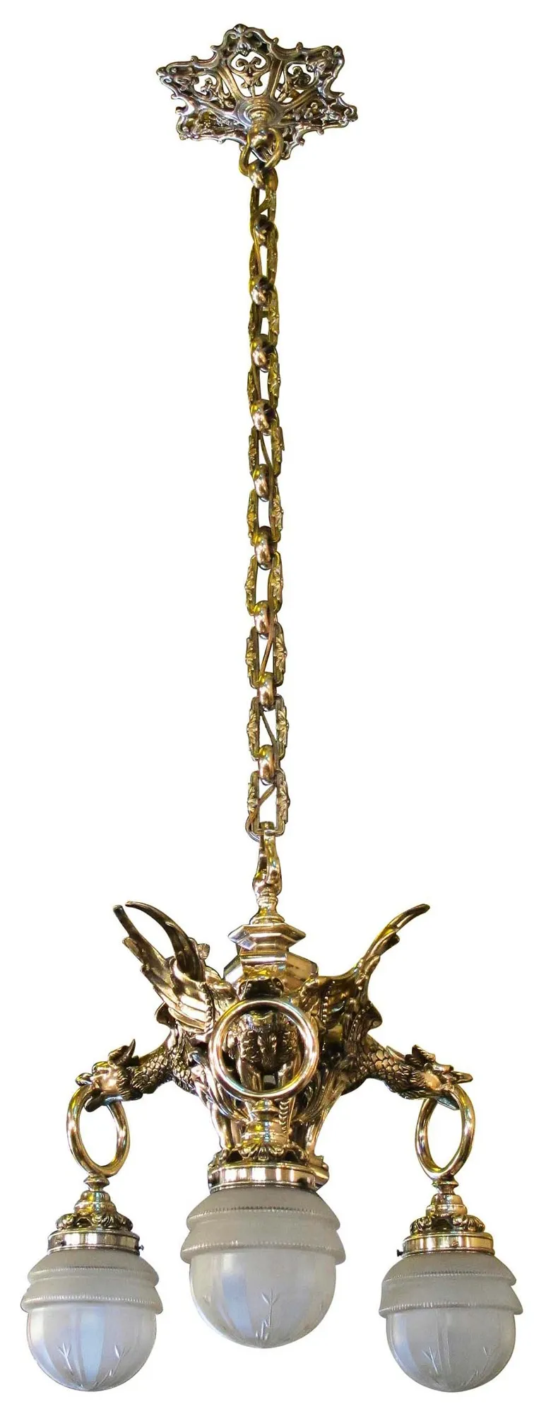 مصباح-معلق-قديم-بهيكل-لامع-و-3-أضواء-كروية