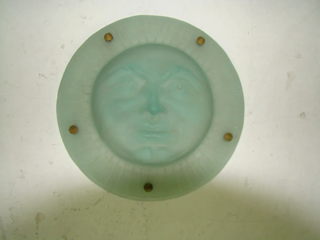 Antique hanging lamp with sculpted face and blue color