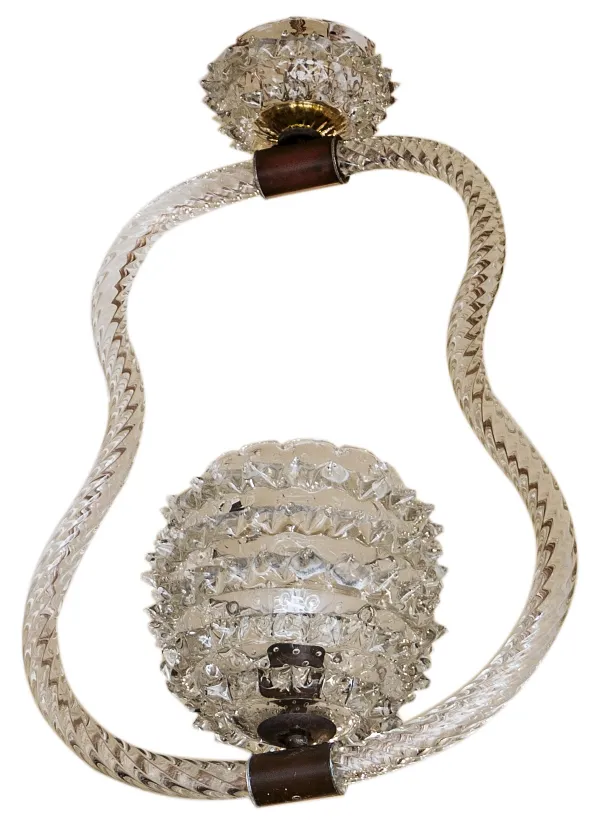 Antique hanging lamp in clear crystal, Mazzega Glassworks style.