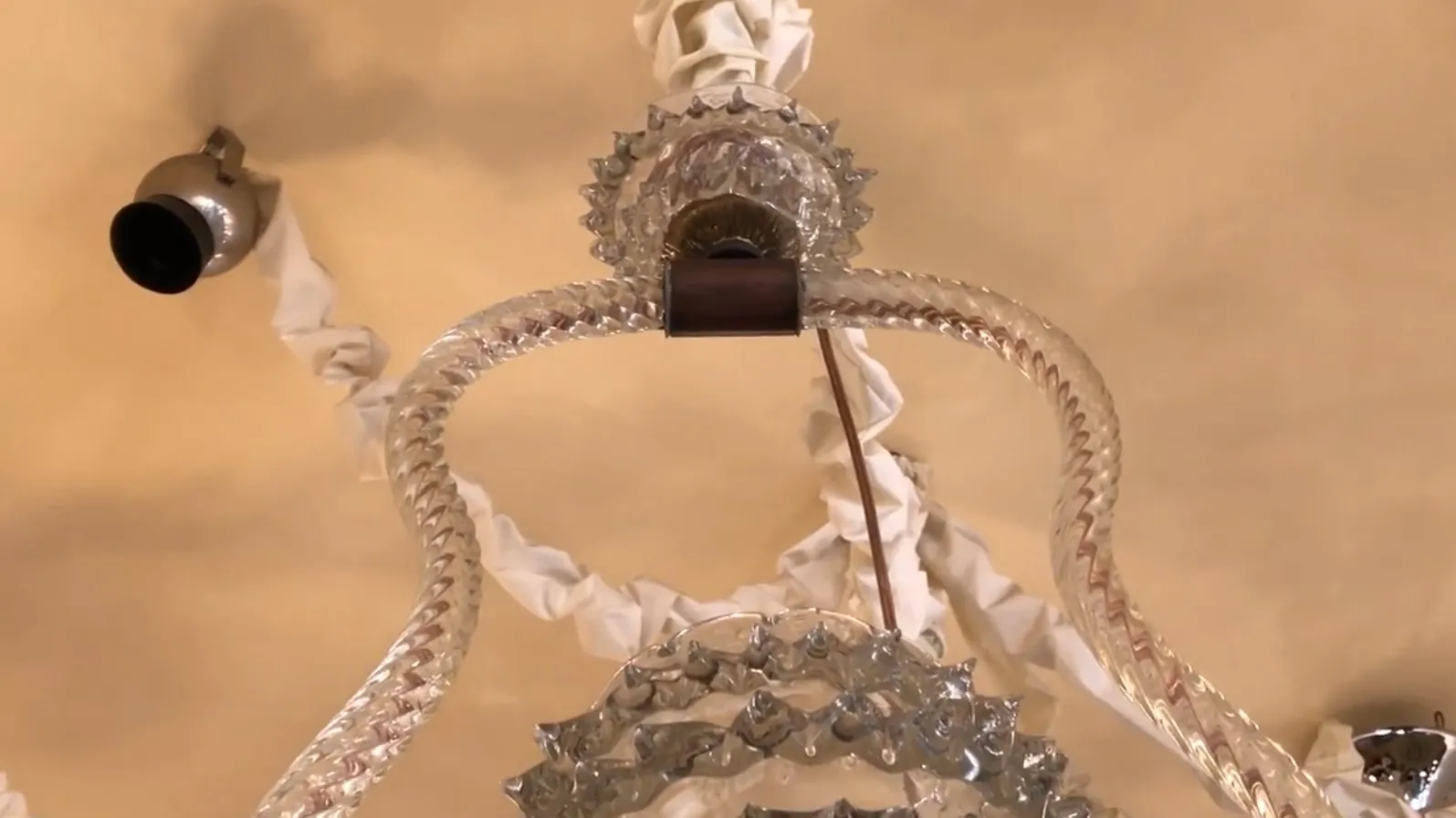 antique hanging lamp featuring intricate design from Mazzega glassworks