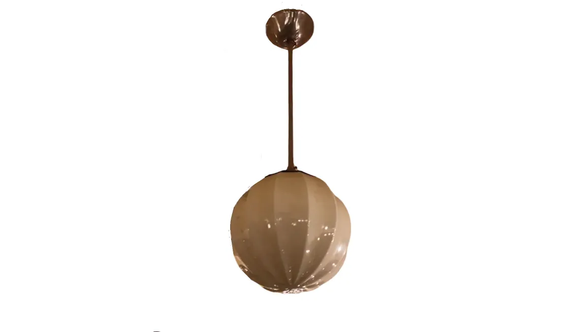 Antique hanging lamp with a sleek spherical design.