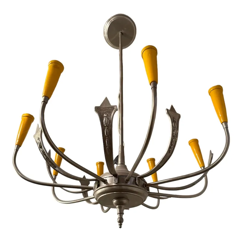 antique hanging lamp with bright yellow finish