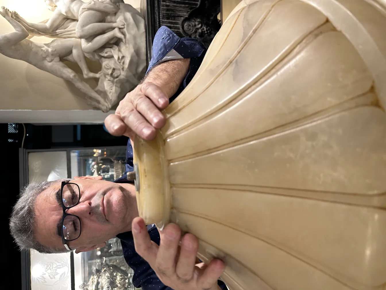 Antique alabaster hanging lamp in an elegant setting