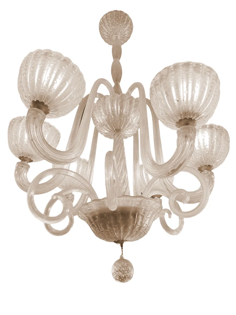 lustre ancien de Barovier Toso avec cinq bras et détails décoratifs.