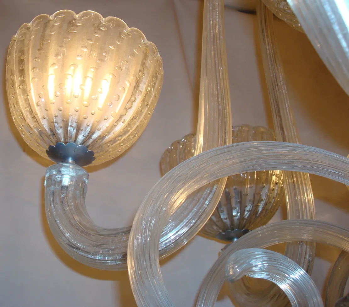 antique hanging lamp Barovier Toso with flower-shaped bulbs, clear light