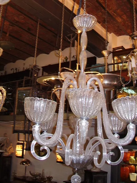 lampara de techo antigua barovier toso con brazos curvados y candelabros de vidrio