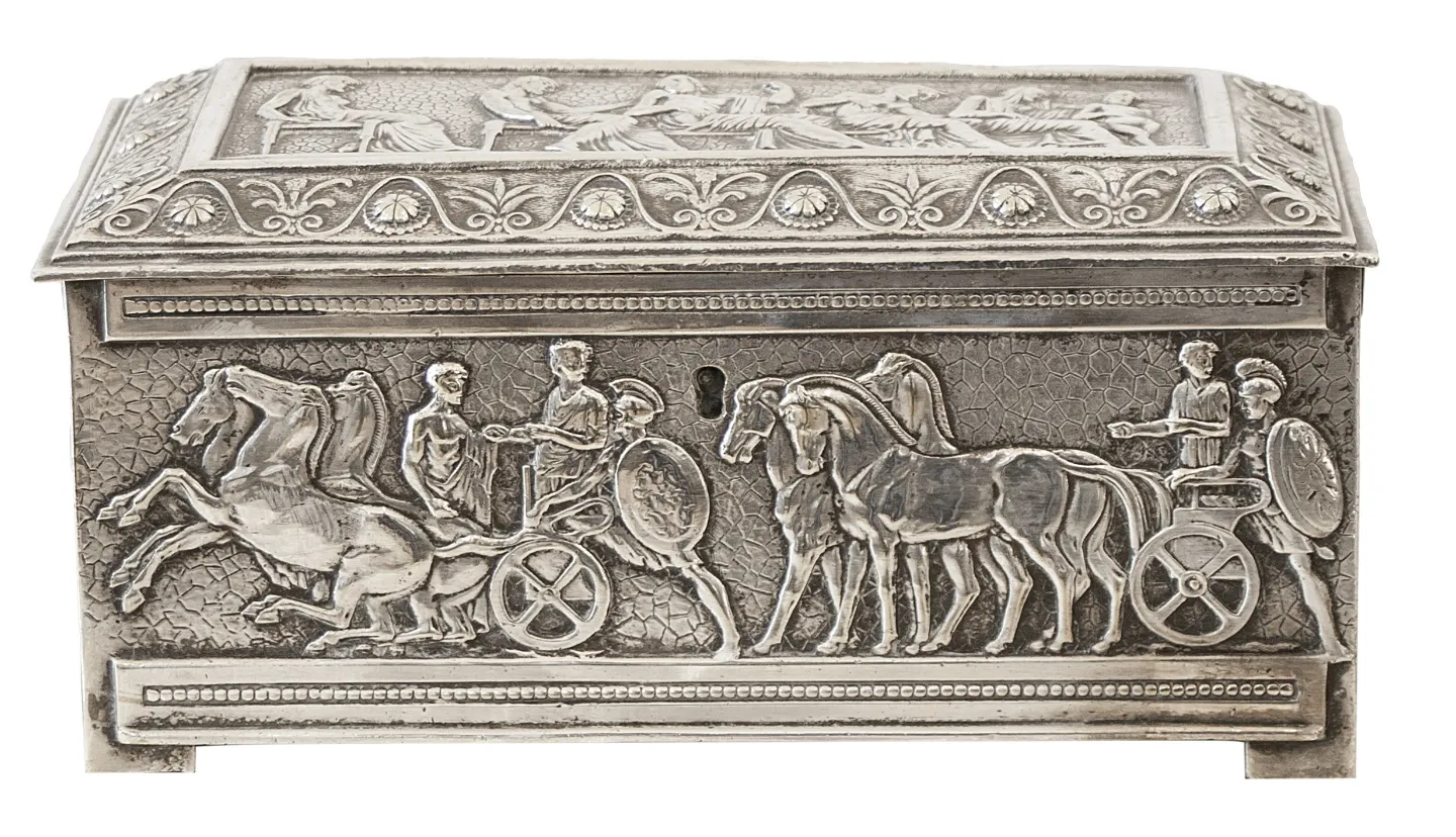 Antique box with intricate relief and classic design