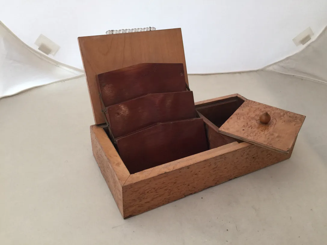 Antique wooden box with internal partitions and lid