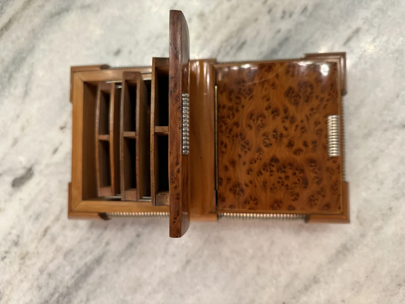 Antique wooden box with interior partitions