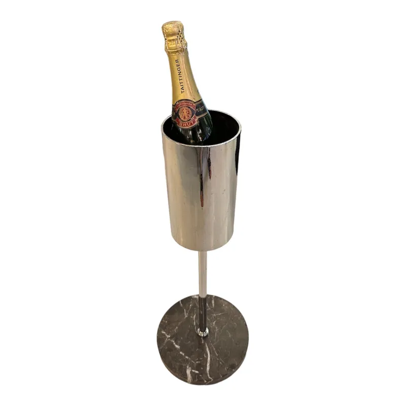 Metal champagne cooler with champagne bottle, stylish