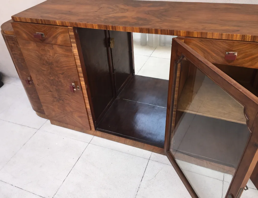 antique sideboard made of wood with glass doors