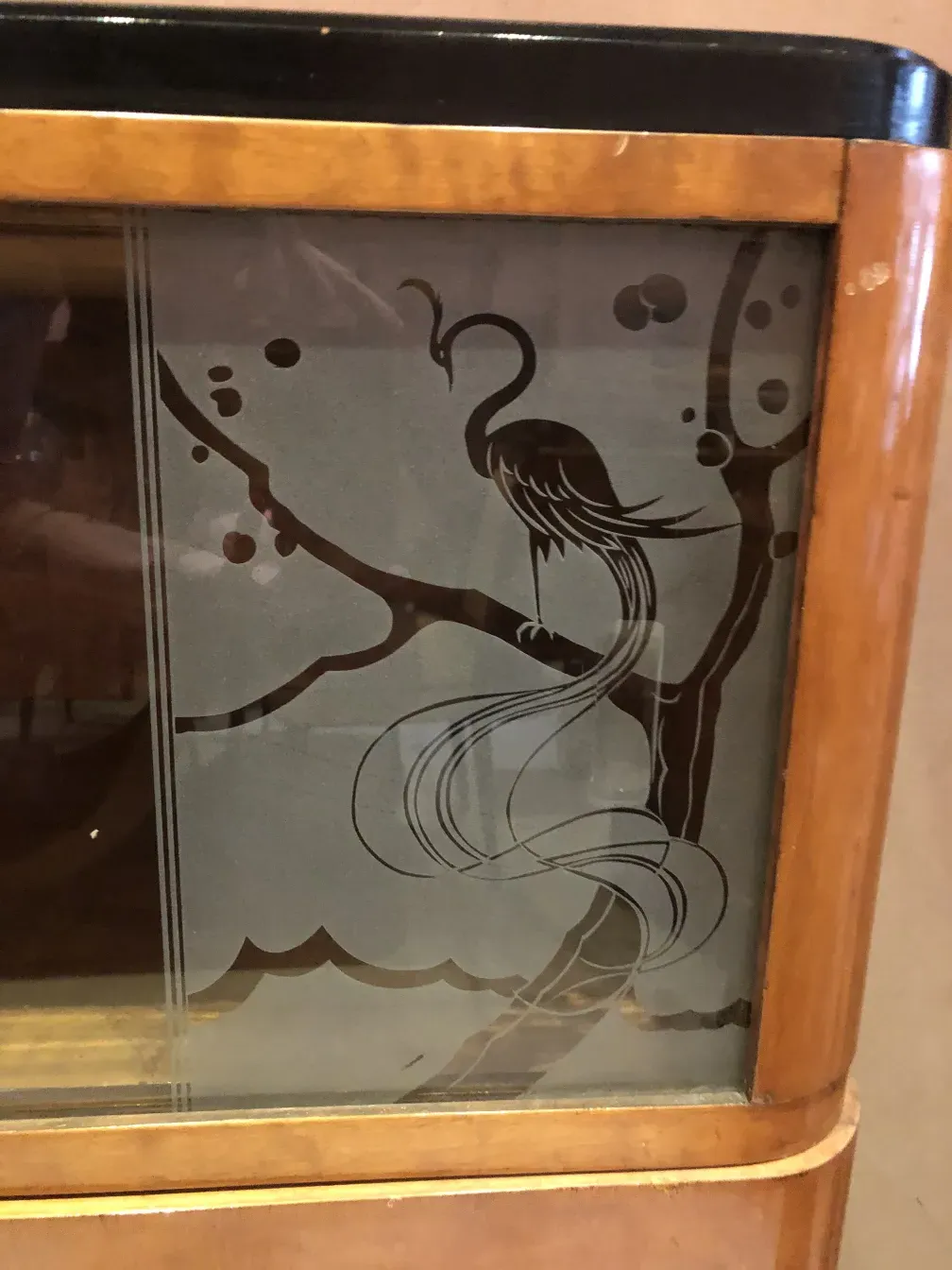 biblioteca antigua con elegantes dibujos de pájaros