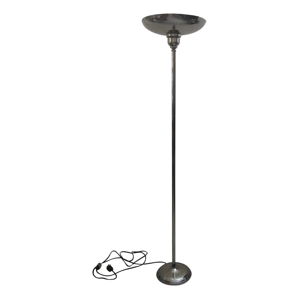 Antique floor lamp featuring a large bowl, elegant and simple design.