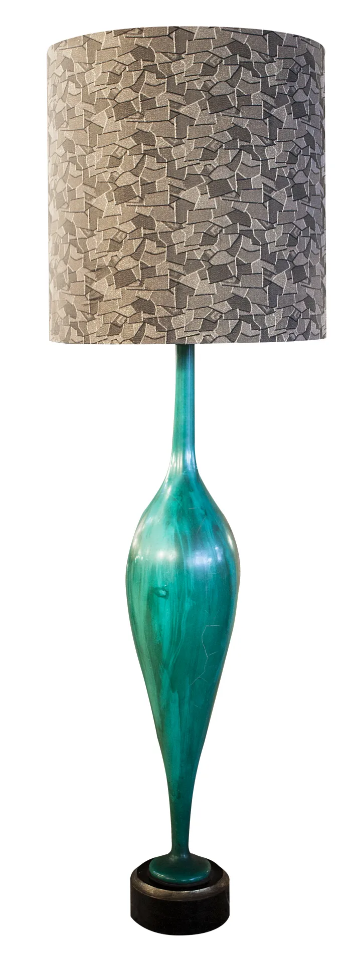 Antigua lámpara de pie con base negra y pantalla gris, Georg Jansen.