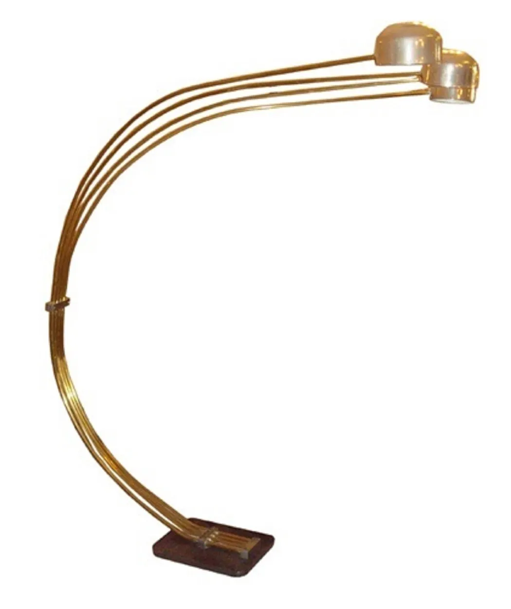 Antique floor lamp with a curved design and two lights at the top.