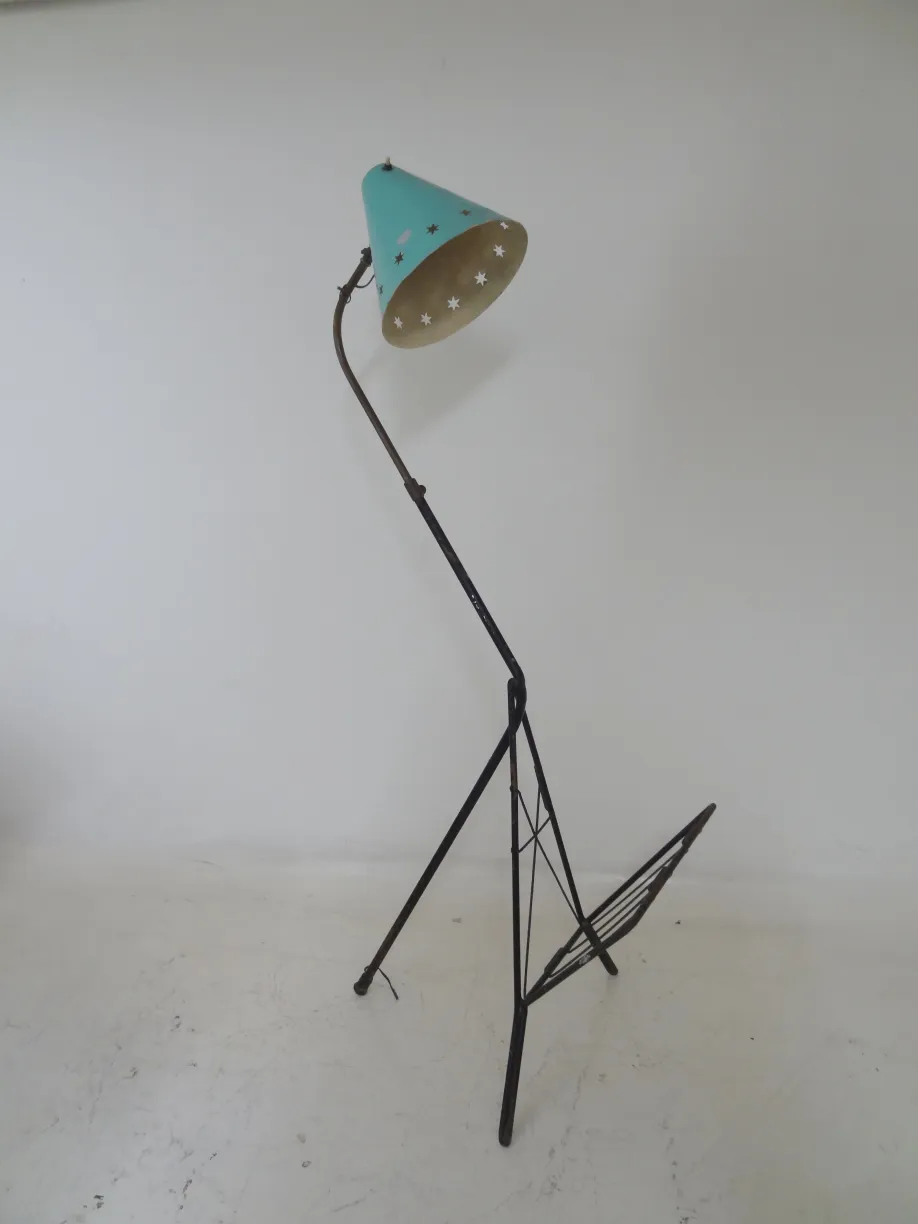 Torchiere antique avec abat-jour bleu et étoiles