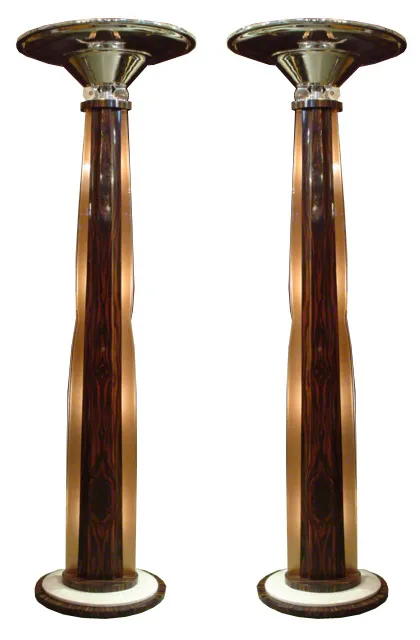 two antique floor lamps with elegant base and rich visual details