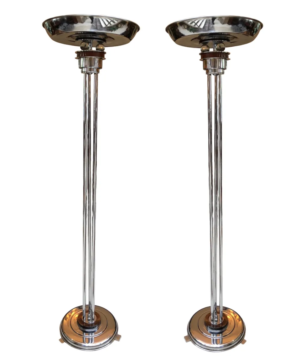 Set of 2 antique floor lamps with elegant bases, ideal for home decor