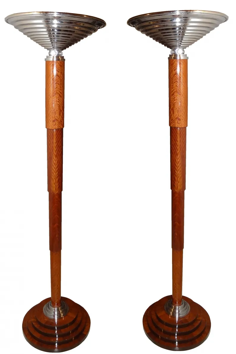 Pair of 2 antique floor lamps with striking base design