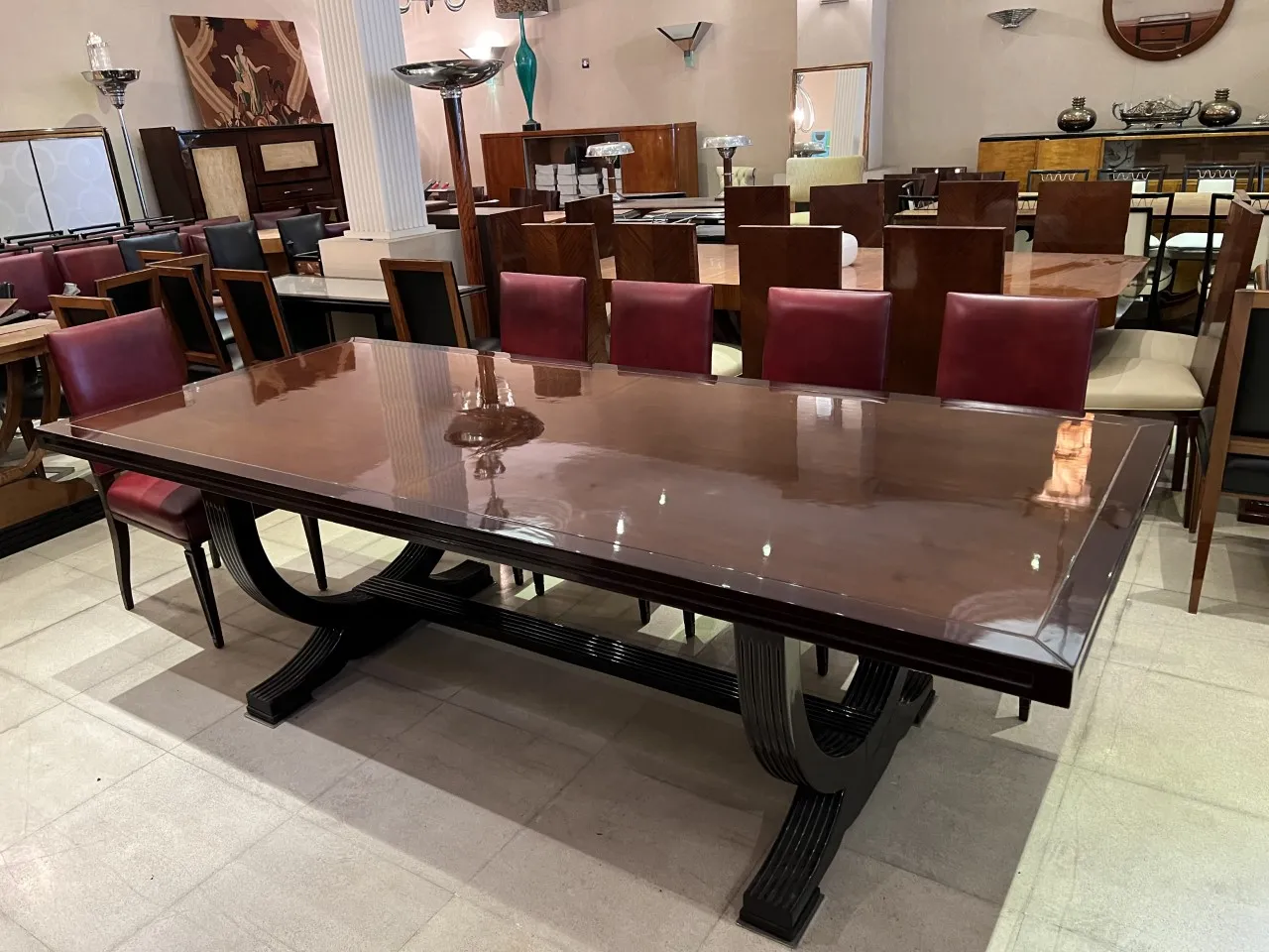 Image of 2 antique floor lamps in an elegant setting with tables and chairs