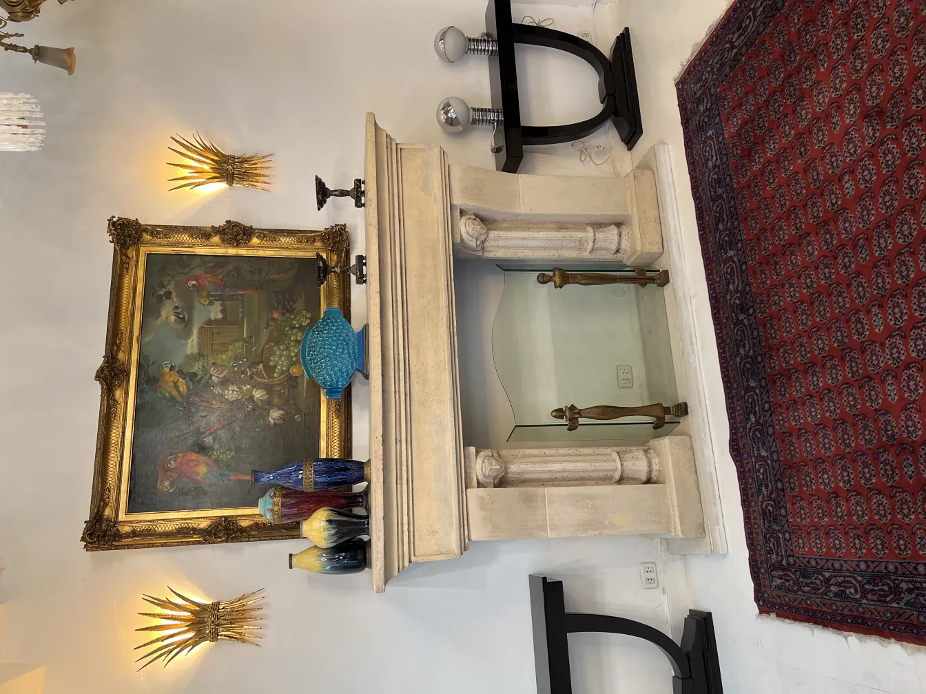 antique carpet with rich colors and traditional pattern on the floor