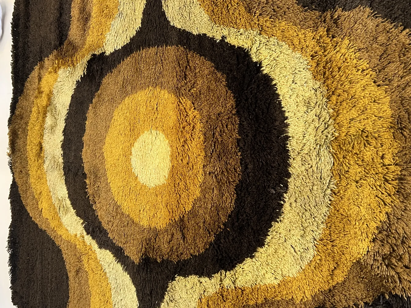 tapete antigo colorido com padrões circulares em tons de marrom e amarelo