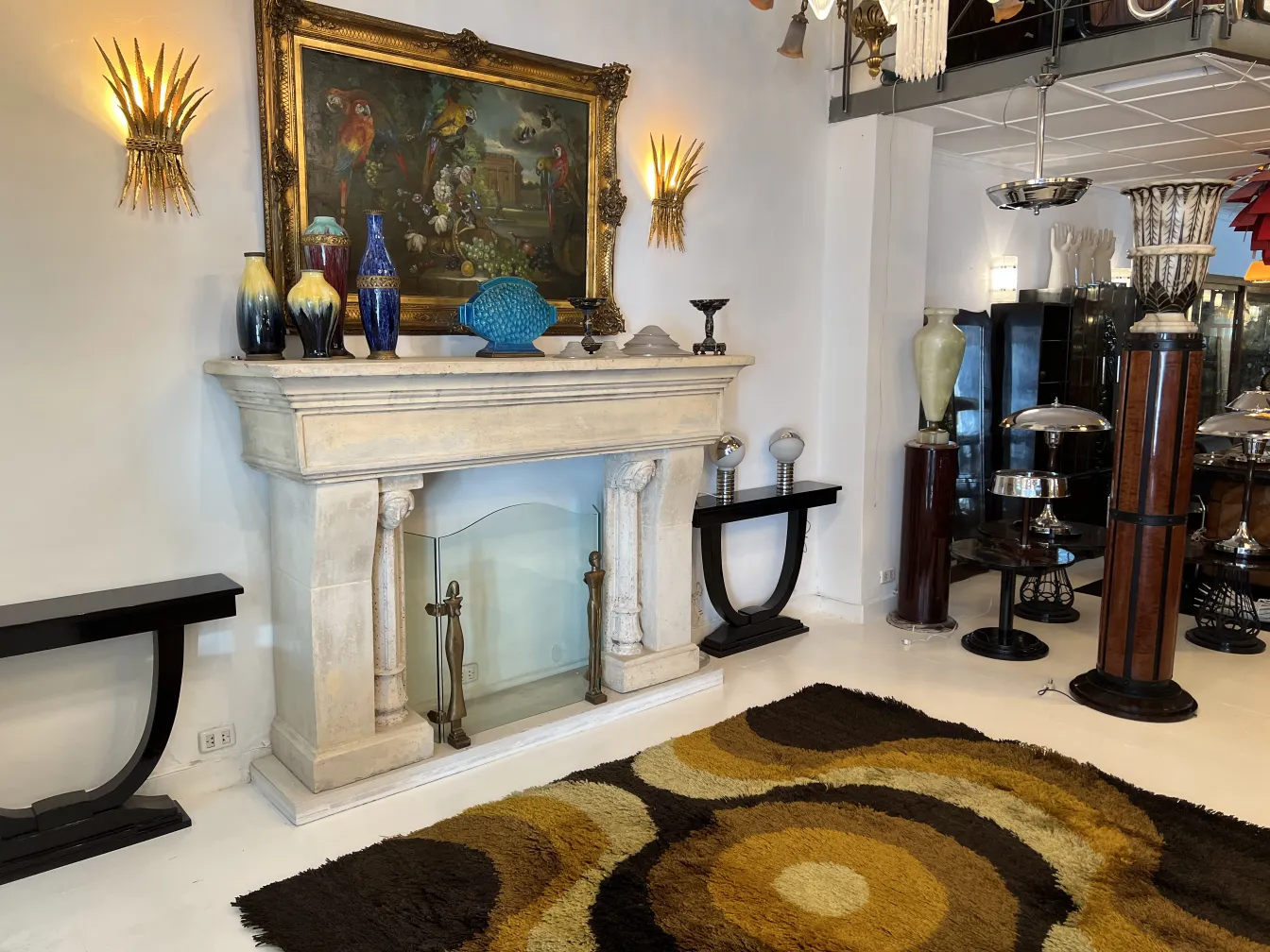 antique carpet in brown and yellow with patterns