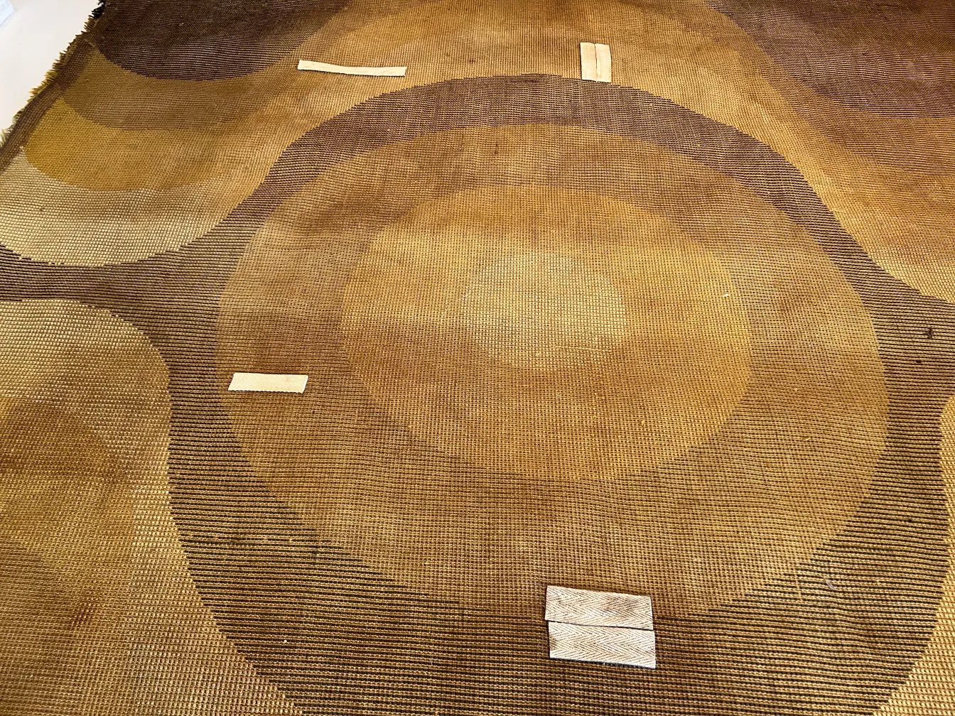 tapis ancien avec motifs en tons de marron et beige