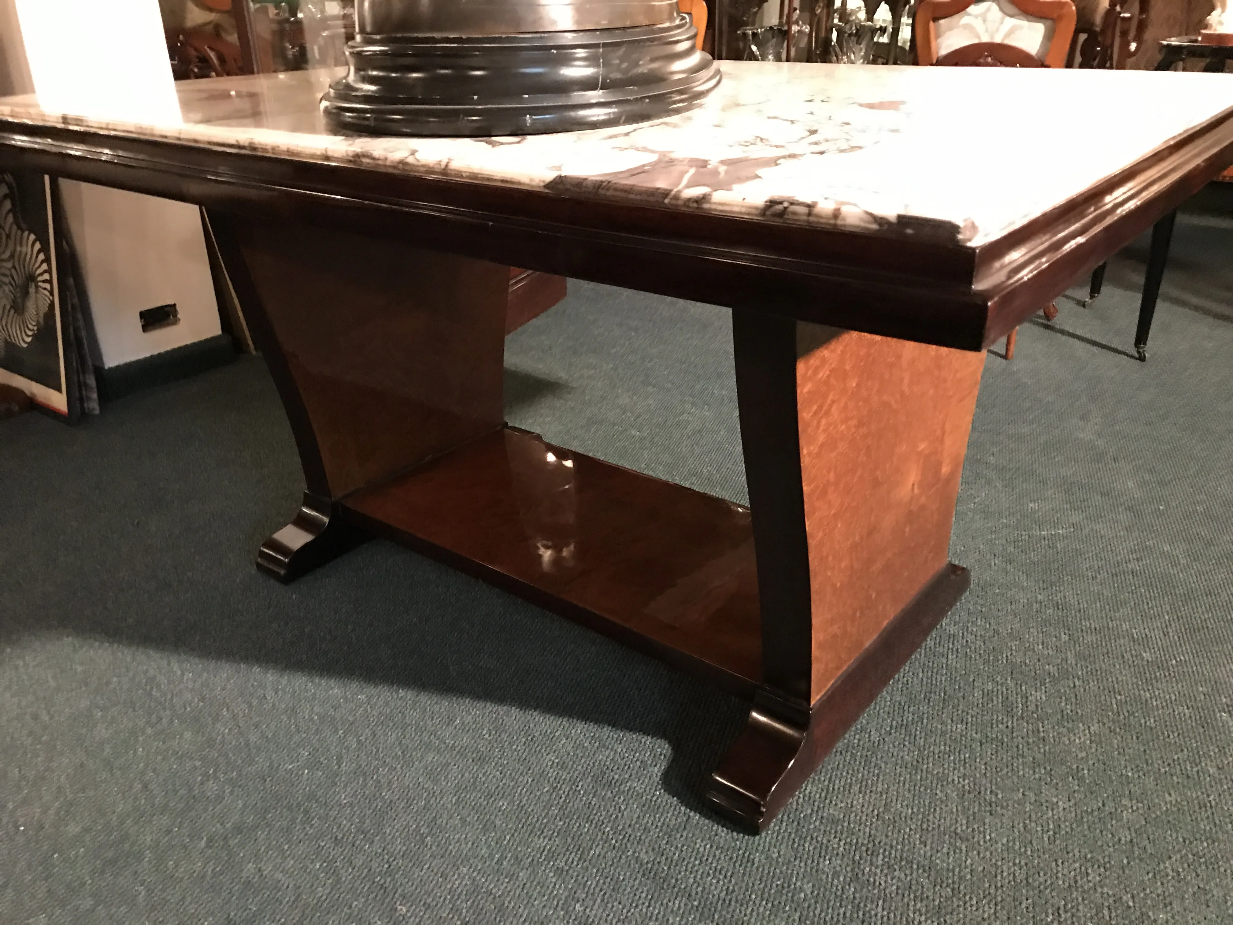 antique Art Deco dining table for 6 people, elegant design with artistic details, side view