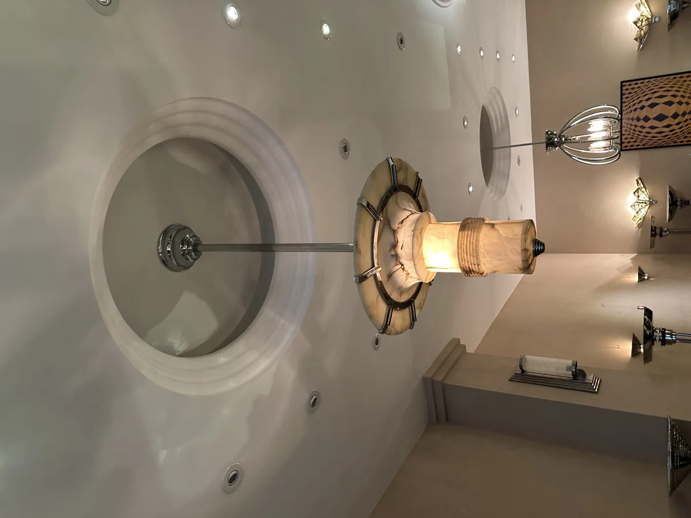 Antique hanging lamps featuring decorative details in a stylish setting.