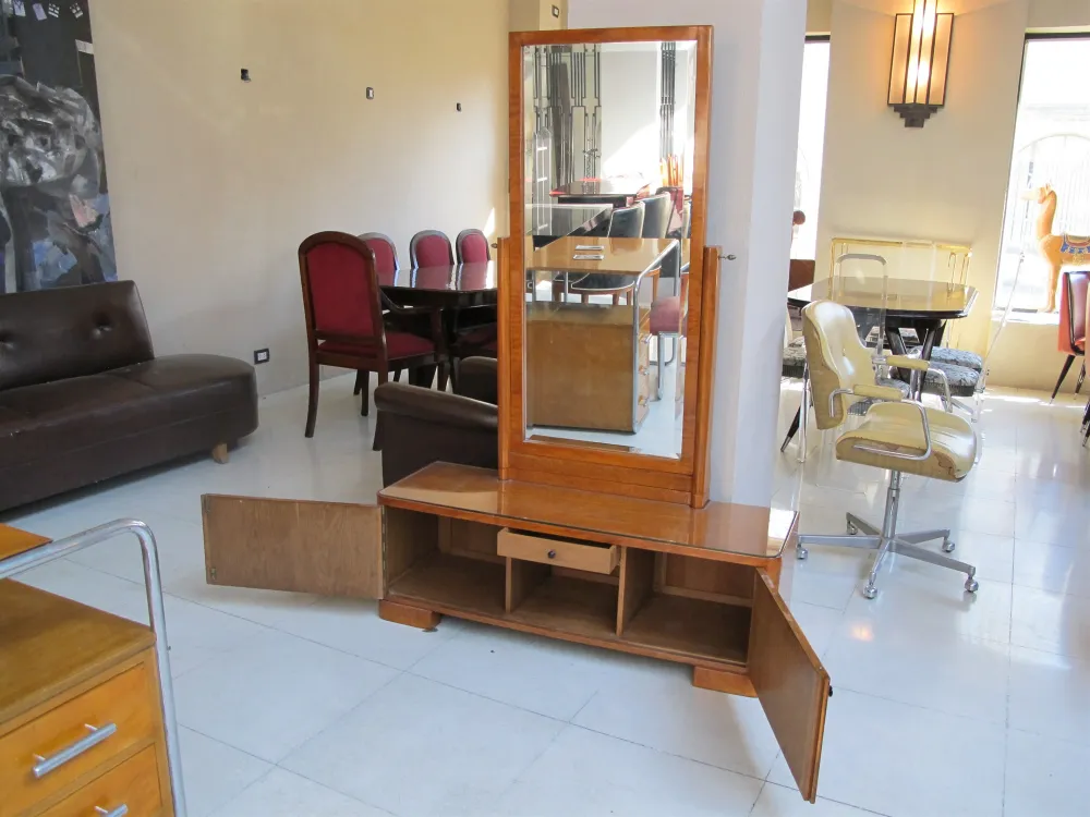 antique mirror with dark living room furniture