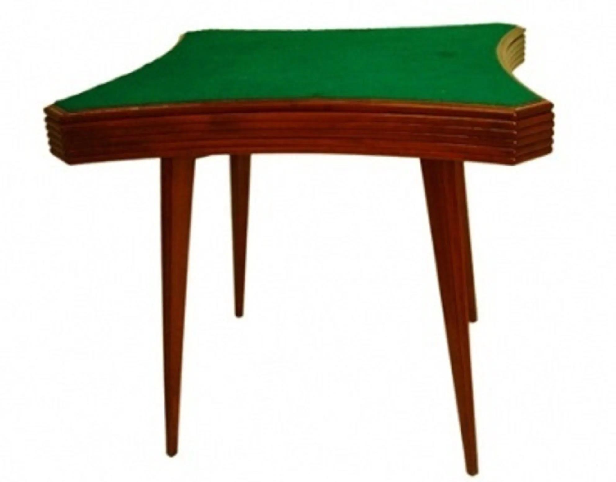 Antique table for four people featuring a classic design and slender legs.