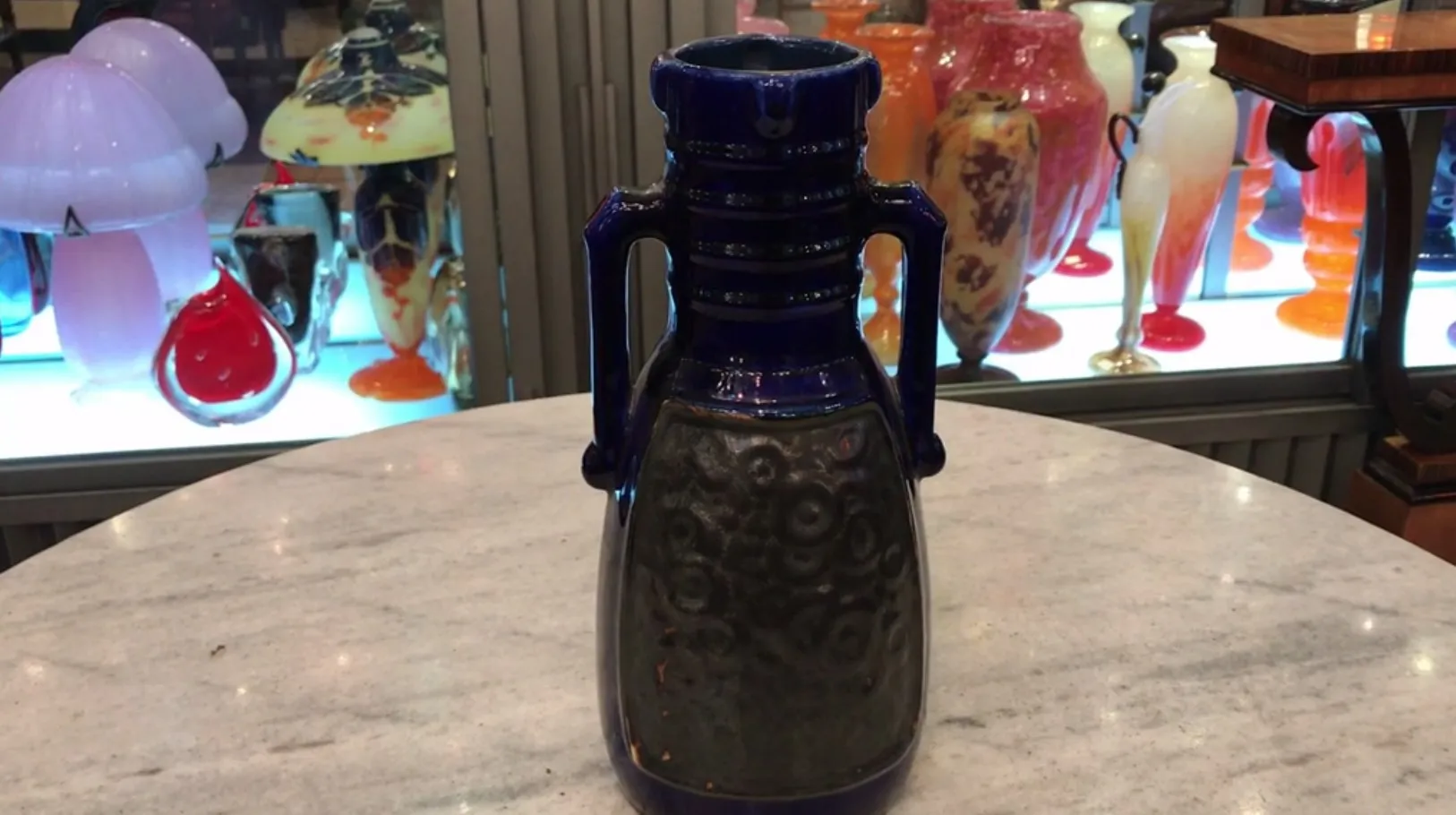 blue antique vase with decorative texture