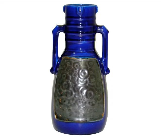 vase in ceramica antica blu e grigia con due manici