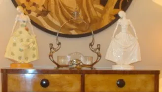 antique Boch ceramic figures on a table