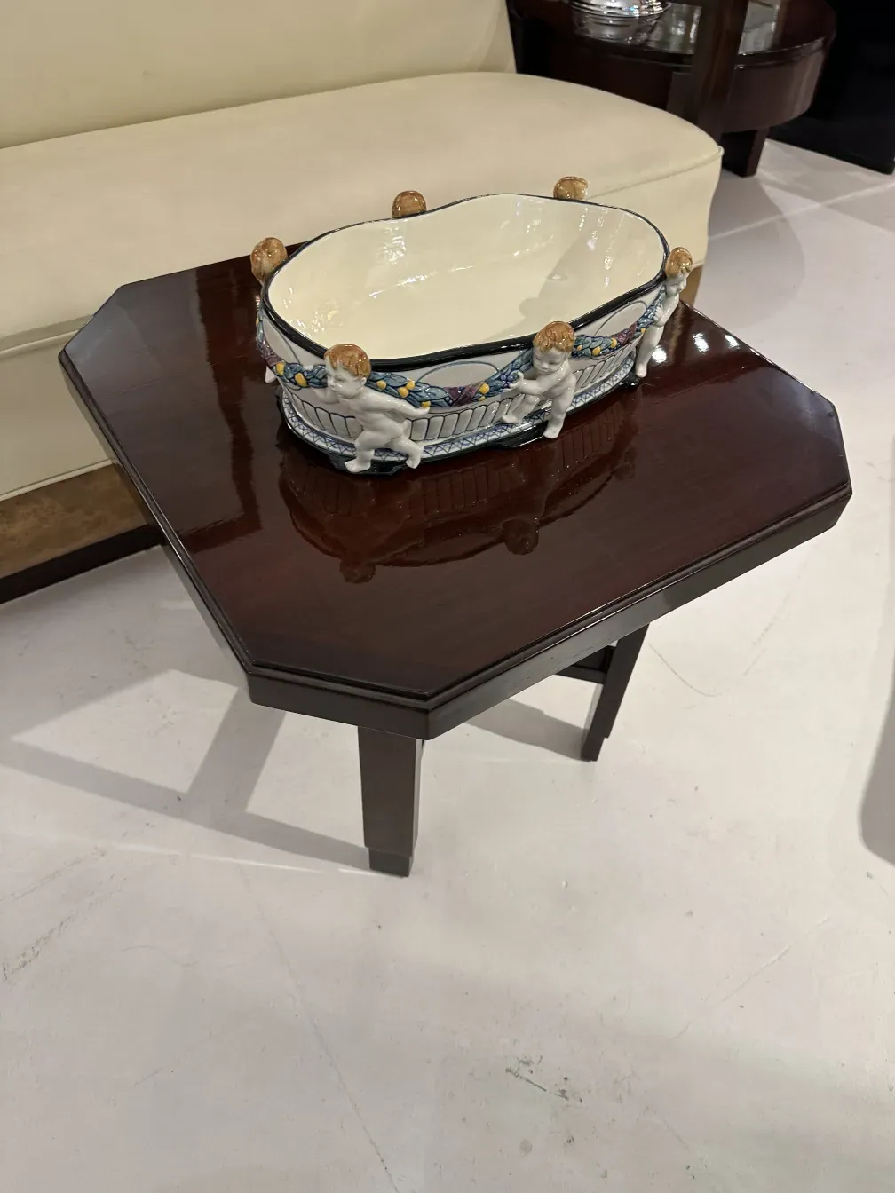 Antique ceramic from Karlsruher Majolika Manufaktur in an elegant setting