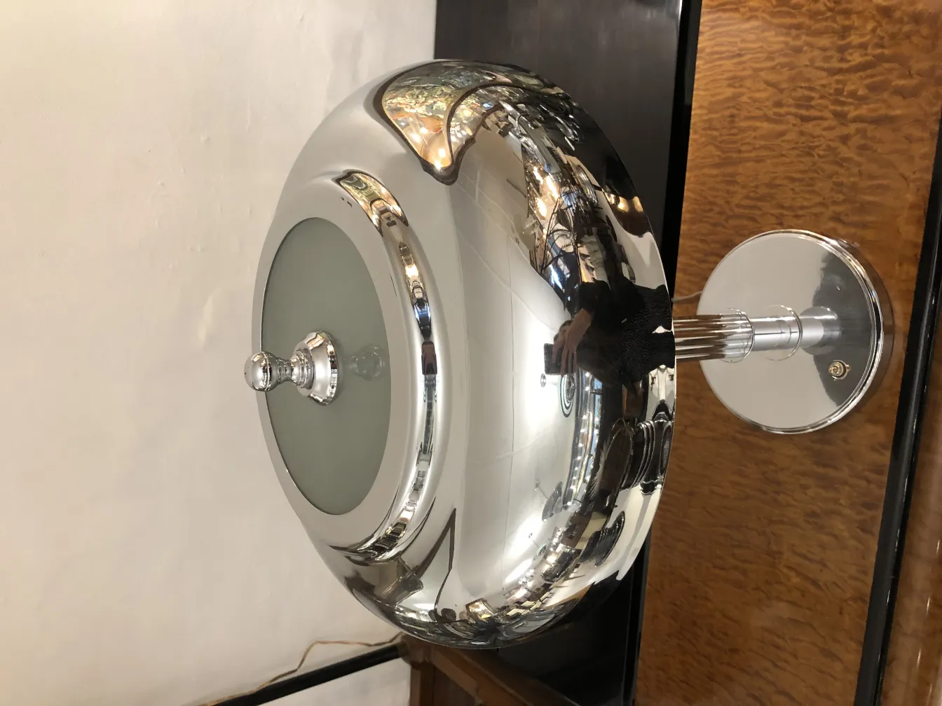 antique silver table lamp with a spherical design