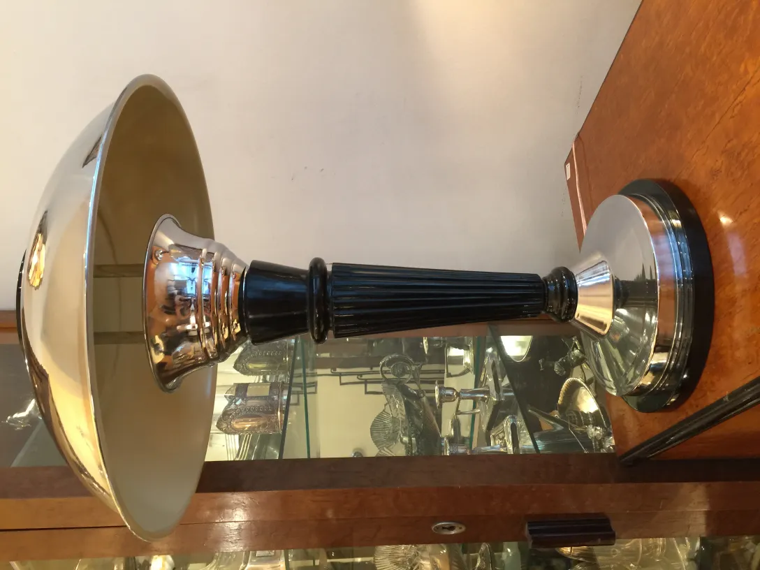 Antique table lamp with shiny base and shade