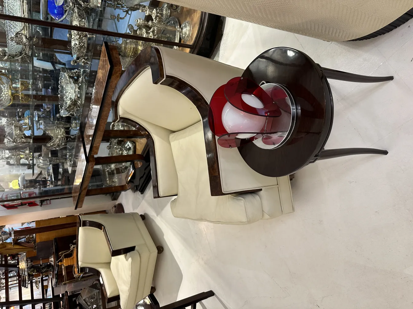 antique table lamp on wooden table in elegant setting