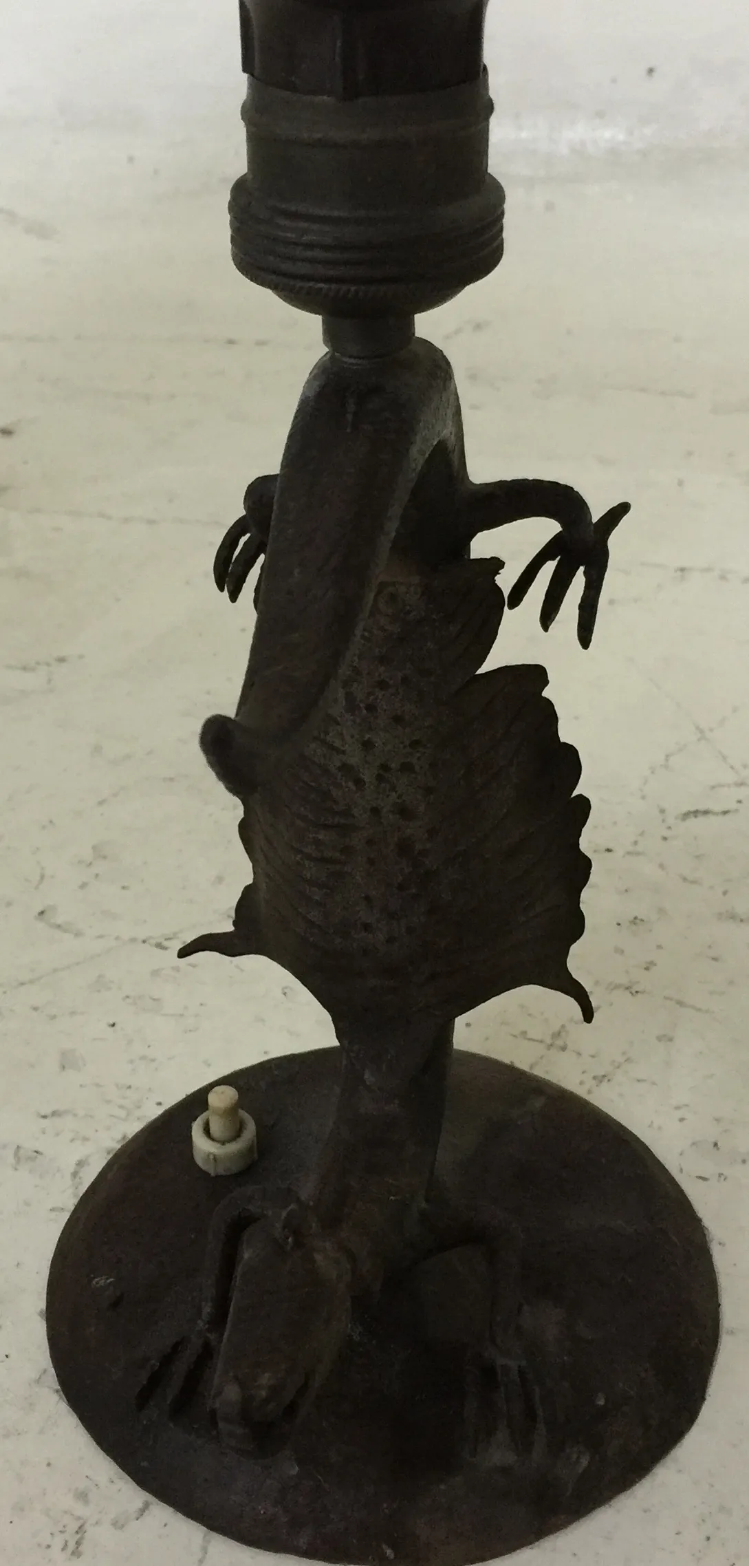 antique table lamp with fish figure base