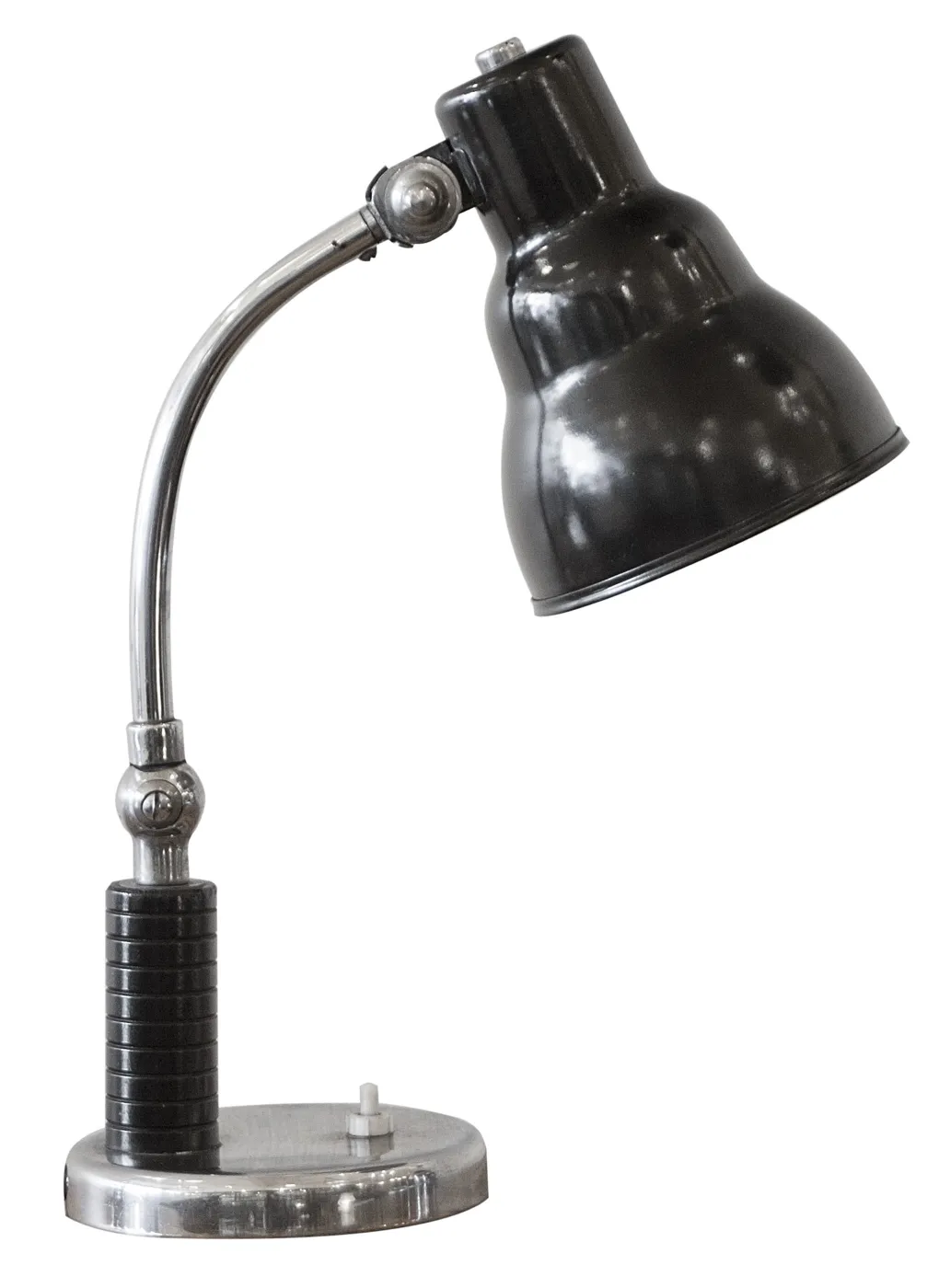 Antique table lamp Christian Dell with elegant design, circular base and articulated arm.