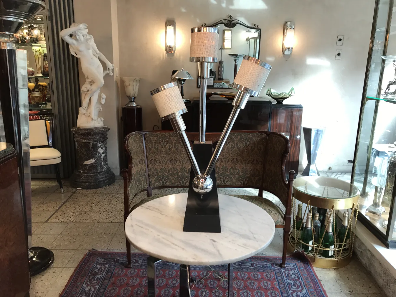 antique table lamp with three lights in an elegant setting