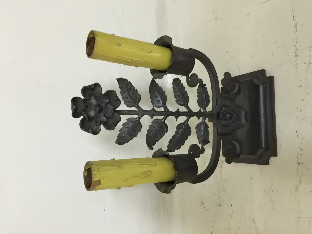 antique table lamp with floral and leaf design, gilbert poillerat style